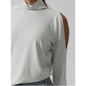 Athleta cold shoulder top size S, gray, open shoulder turtleneck